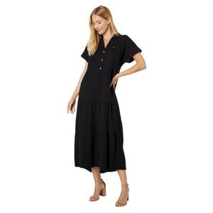 Tommy Hilfiger Cotton Tiered Midi Dress in Black Size XL